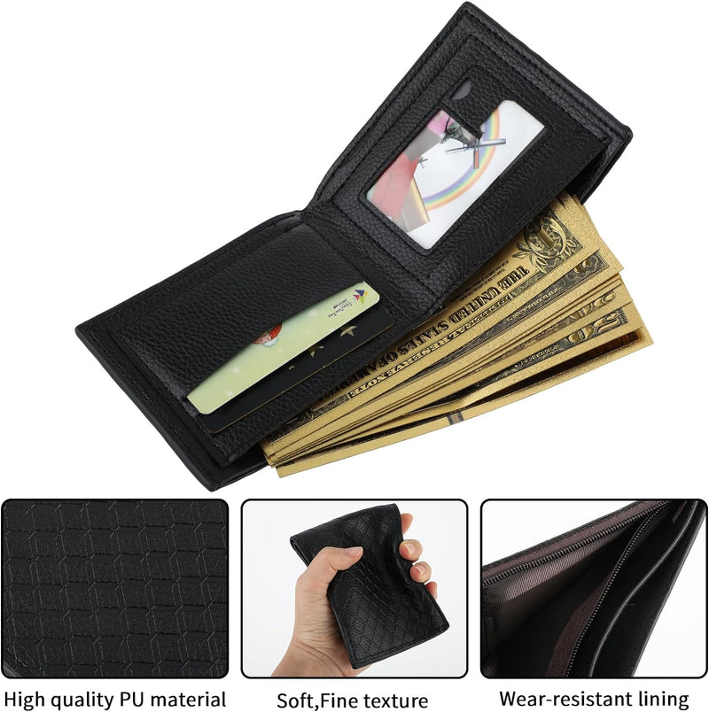 NUBILY Men's Wallet Soft PU Diamond Plaid Multi-Card Wallet Portable Short Wallets